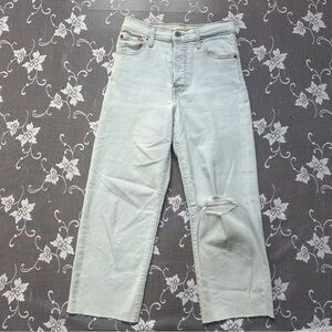 Levi’s Ribcage Straight Distressed Ankle Jeans Light Wash Blue Raw Hem Sz 26